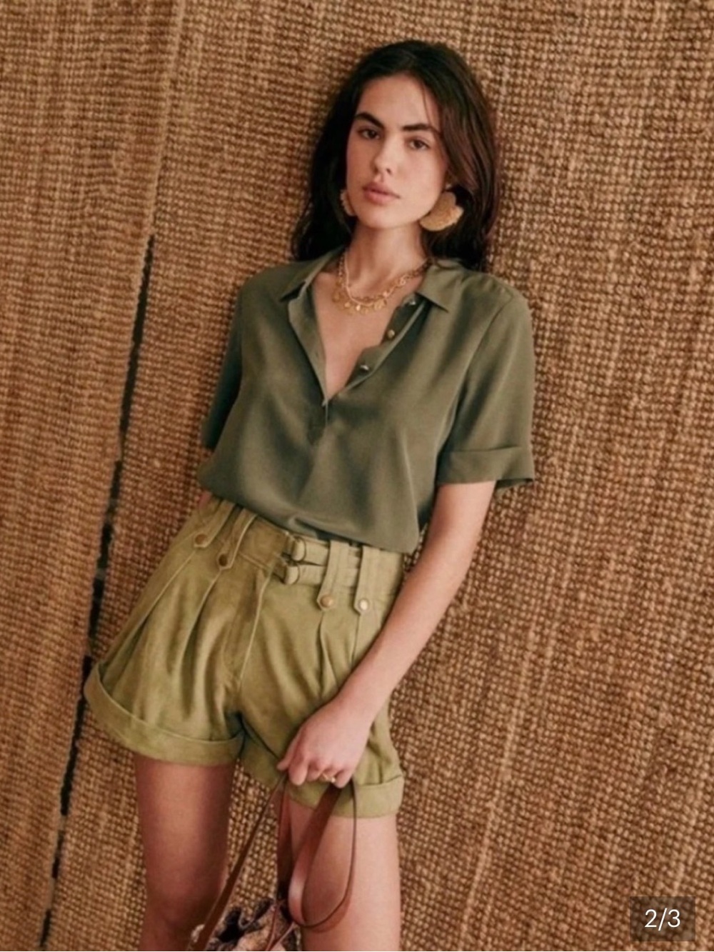 ❤️ Sezane Joshua collared blouse khaki olive green